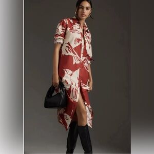 Anthropologie Maeve Soren shirt dress in red bird print NWT Size S